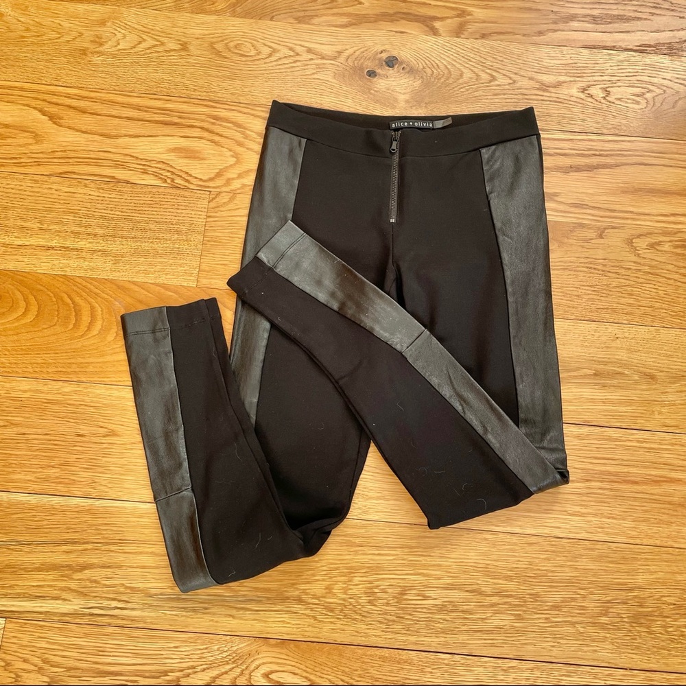 ❤️SOLD❤️ ALICE + OLIVIA BLACK LAMBSKIN LEATHER SIDE PANEL LEGGING BLACK SZ 6 - Picture 8 of 11